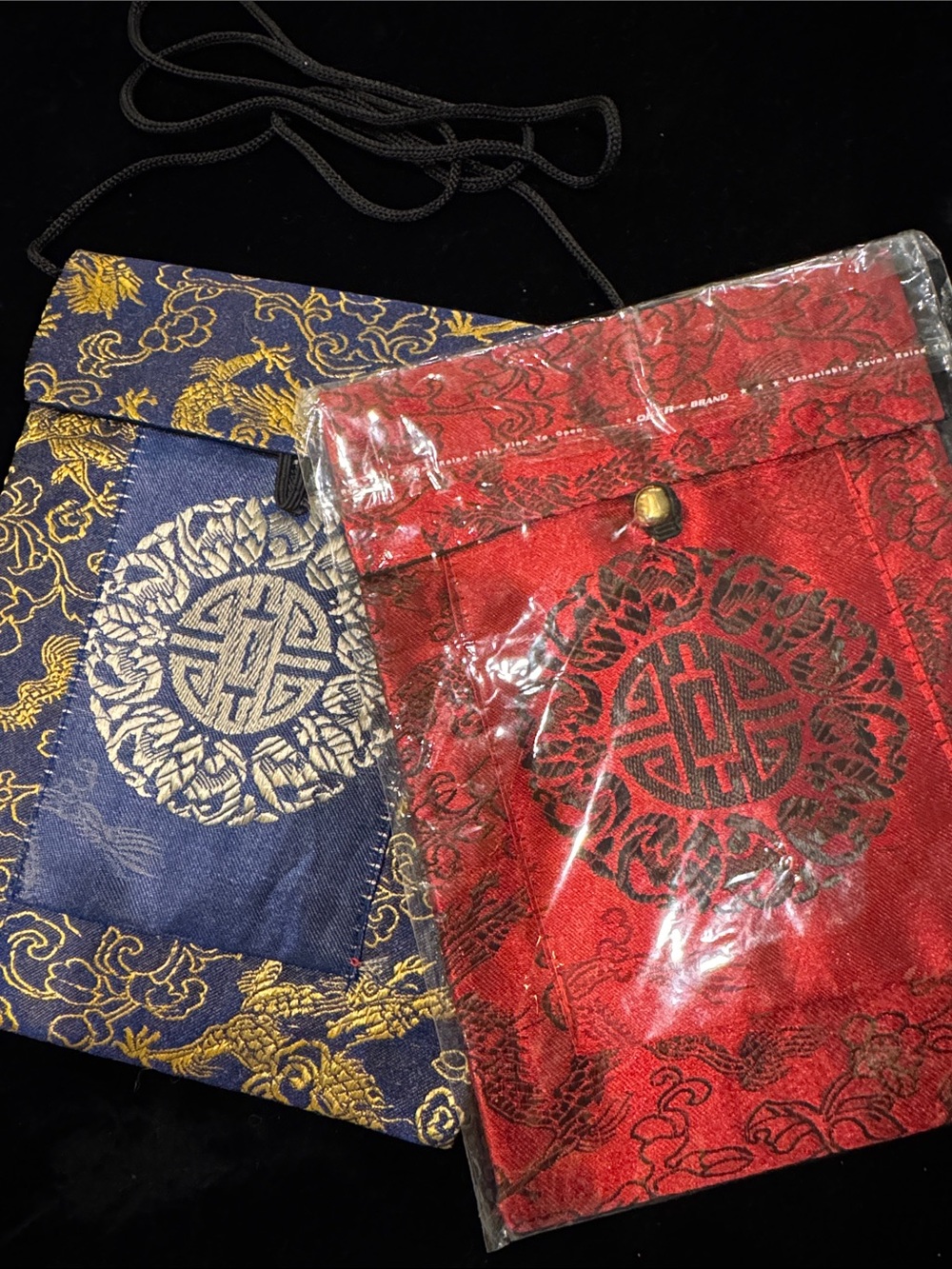 Set of 2 Silk Dragon Brocade Crossbody Mini Bags - Red & Blue